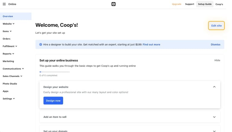 Opening the website editor on Weebly